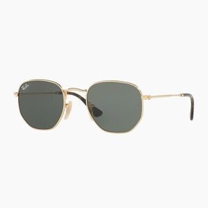 Ray-Ban Gold Hexagonal Sunglasses with Green Lenses
